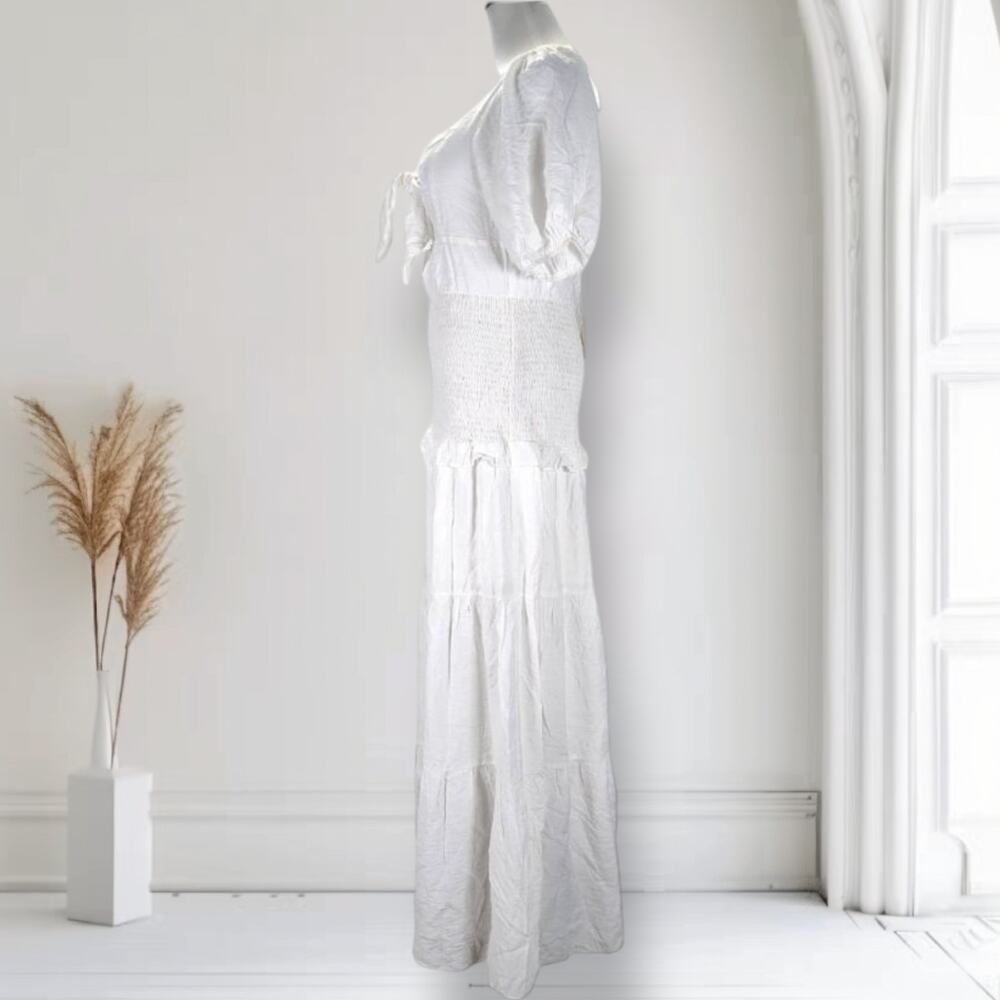 White Nap Dress Cottagecore Coquette Maxi Puff Sleeve Open Back L Skylar Rose - Picture 3 of 16